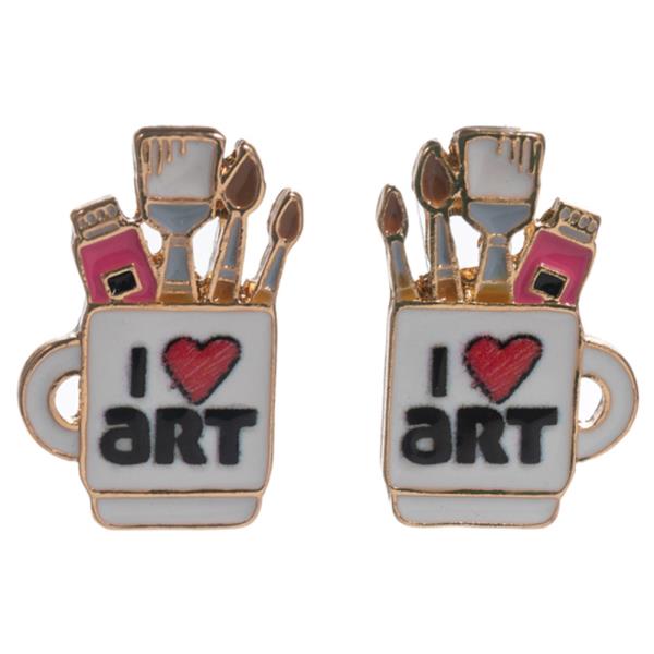 BRUSH CUP W/ I LOVE ART PRINT HYPOALLERGENIC TITANIUM POST EARRING