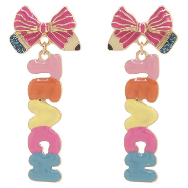 PENCIL BOW W/ TEACH HYPOALLERGENIC TITANIUM POST EARRING