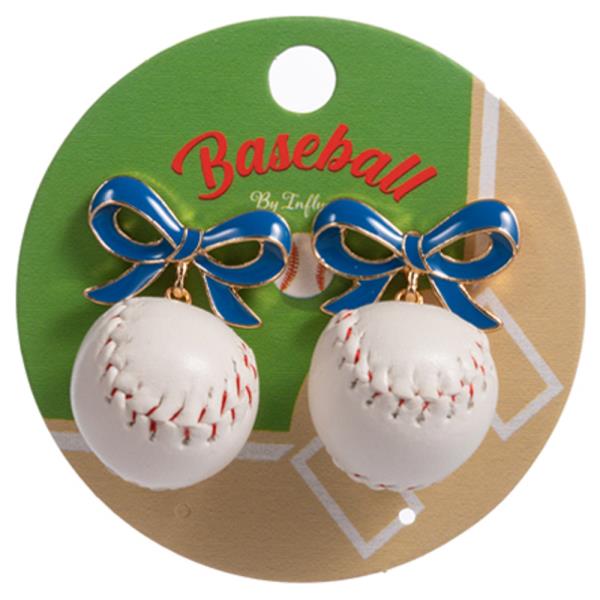 BOW W/ BASEBALL HYPOALLERGENIC TITANIUM POST EARRING
