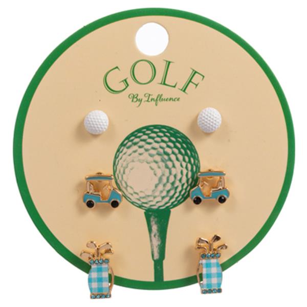 GOLF BALL, CART AND BAG 3 SET EARRING