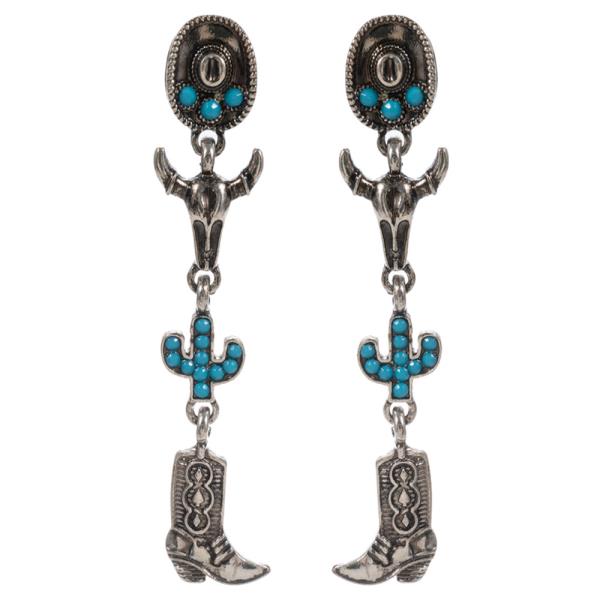 MIXED WESTERN ICON SHAPED METAL CHARM W/ FAUX STONE EARRING