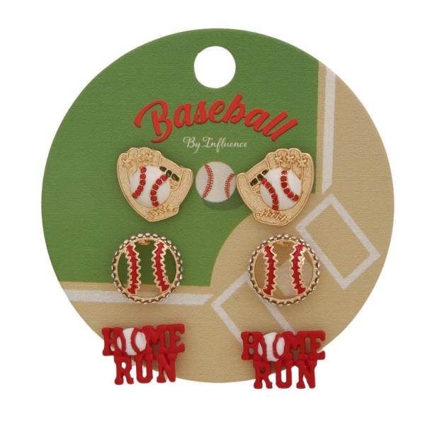 BASEBALL SHAPED ENAMELED ICONS 3 SET EARRING