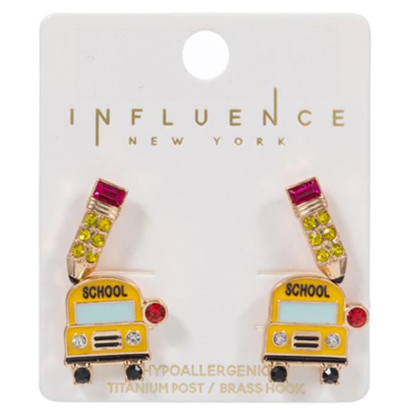 SCHOOL BUS W/  ENAMELED PENCIL SET EARRING