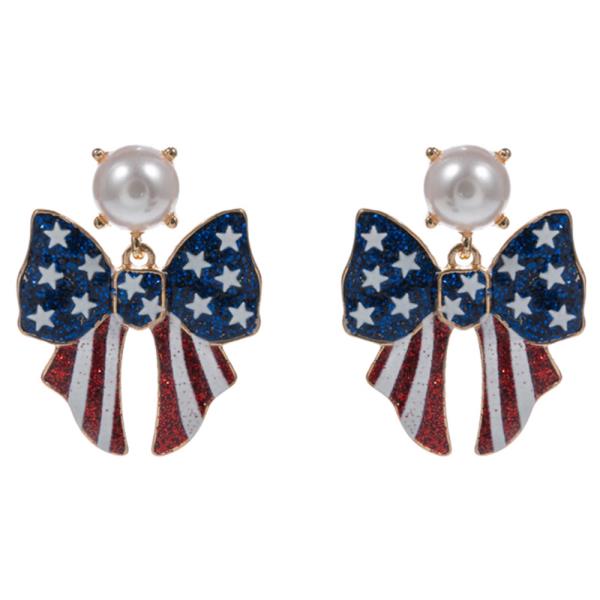 H BOW SHAPED ENAMEL W/ AMERICAN FLAG EARRING