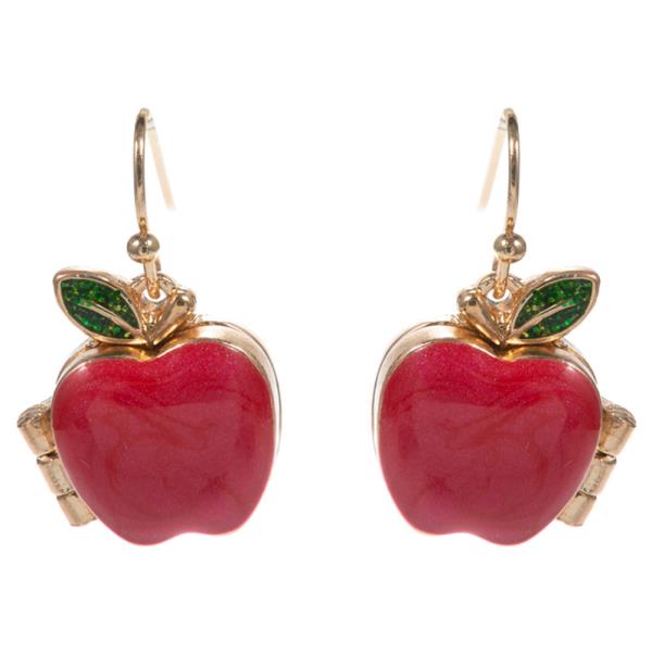 APPLE SHAPED BEST TEACHER EVER LOCKET BRASS EARRING