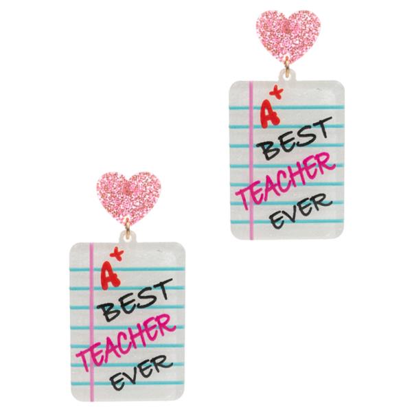 HEART SHAPED NOTE ACETATE W/ TEACHERS DAY PRINTS EARRING