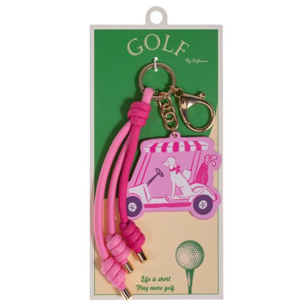 GOLF CART SHAPED PATTERN PRINTED LEATHER BAG CHARM