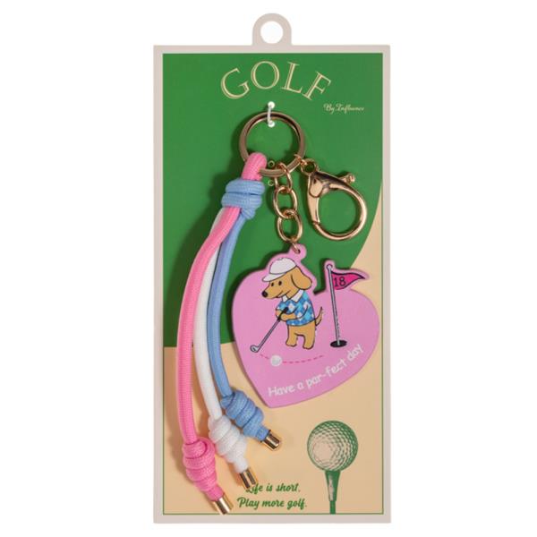 HEART SHAPED PLAYING GOLF PATTERN PRINTED LEATHER ROPE BAG CHARM