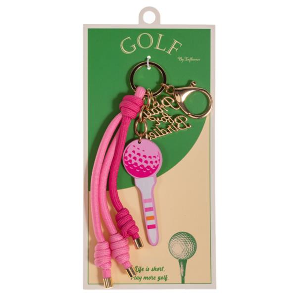 GOLF TEE SHAPED PATTERN PRINTED LEATHER BAG CHARM
