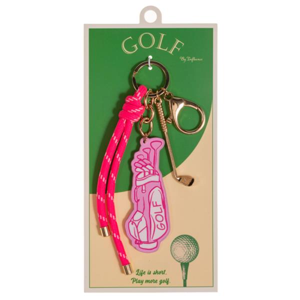 GOLF BAG SHAPED PATTERN PRINTED LEATHER BAG CHARM