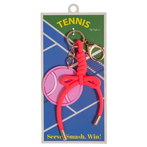 TENNIS BALL SHAPED PATTERN PRINTED LEATHER BAG CHARM