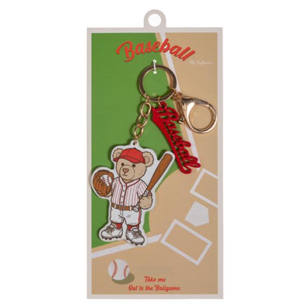 TEDDY BEAR SHAPED PLAYING BASEBALL PATTERN PRINTED BAG CHARM