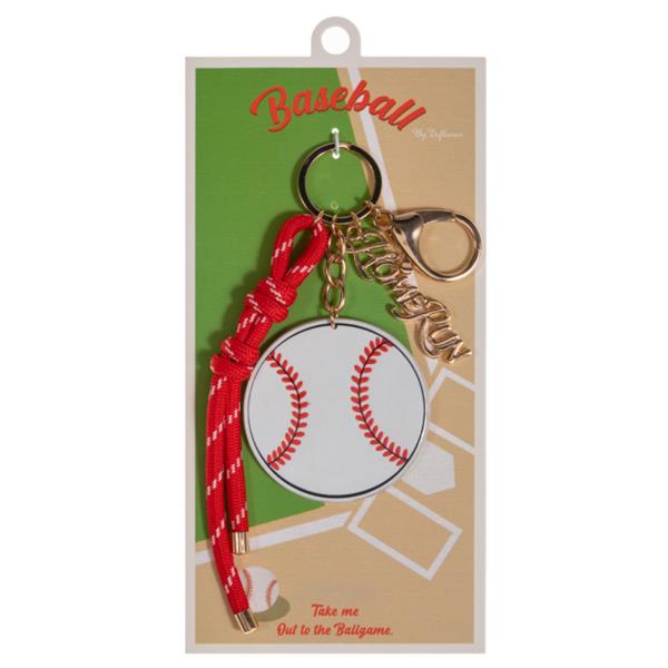 BASEBALL SHAPED PATTERN PRINTED LEATHER BAG CHARM