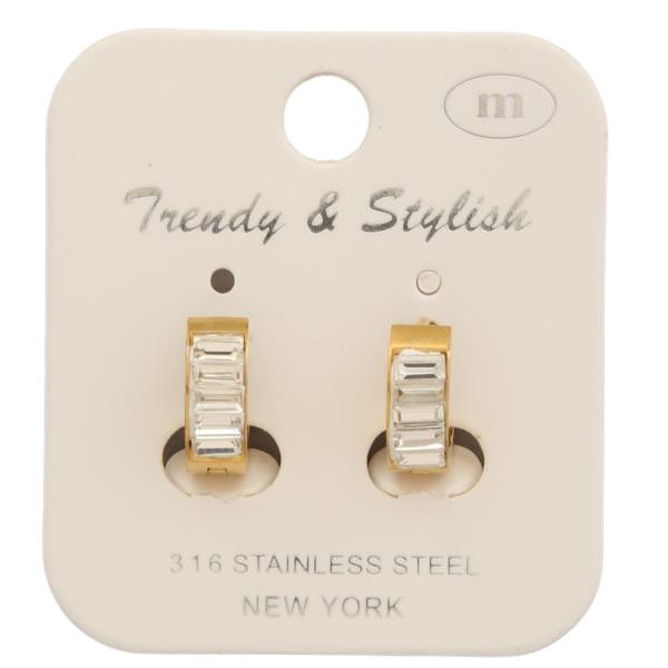 STAINLESS STEEL RHINESTONE C HOOP EARRING