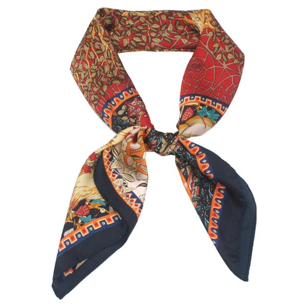 BORDERED TREE OF LIFE PRINT SATIN SCARF