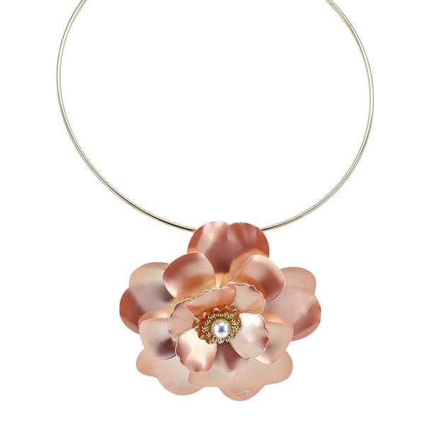 PEARL FLOWER WIRE STATEMENT NECKLACE