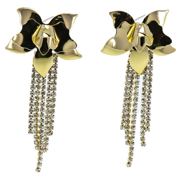 METAL BOW CHAIN DANGLE EARRING