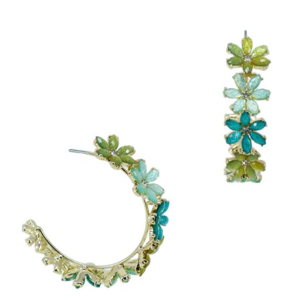 FLOWER BEAD HOOP DANGLE EARRING