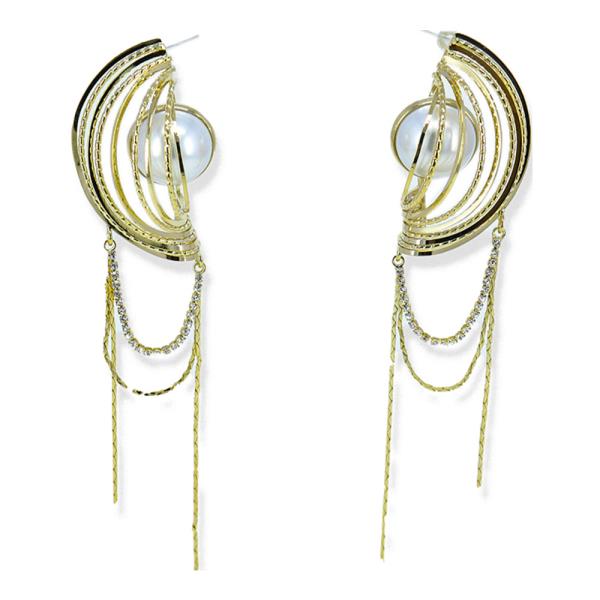 PEARL METAL LAYERED CHAIN DANGLE EARRING