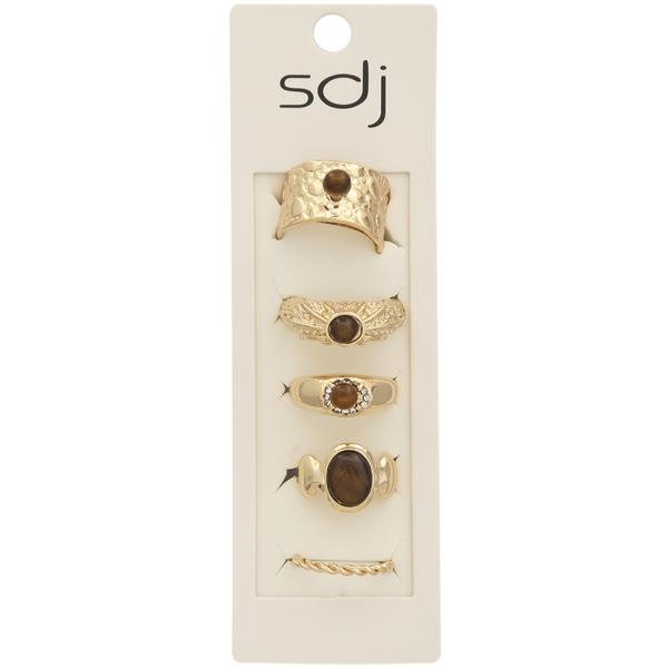 SDJ ROUND GEMSTONE TEXTURED METAL DESIGN MULTI RING SET