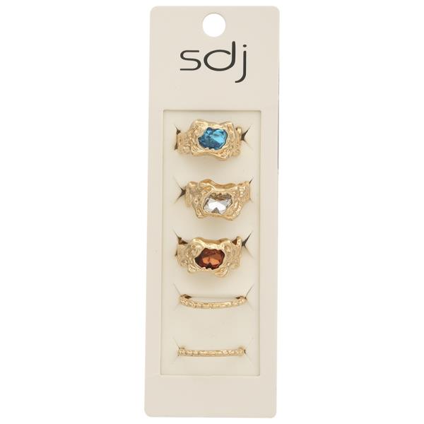 SDJ HAMMERED METAL GEM MULTI RING SET