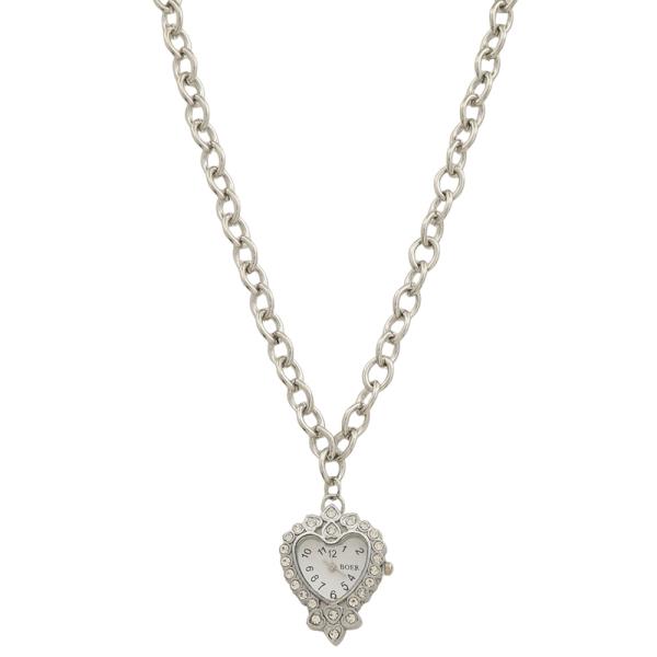 SDJ RHINESTONE HEART WATCH PENDANT CHAIN NECKLACE