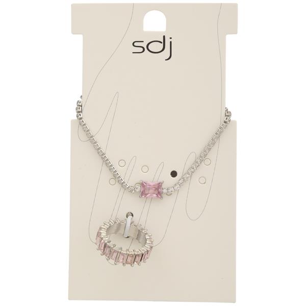 SDJ CRYSTAL CHARM BRACELET RING SET