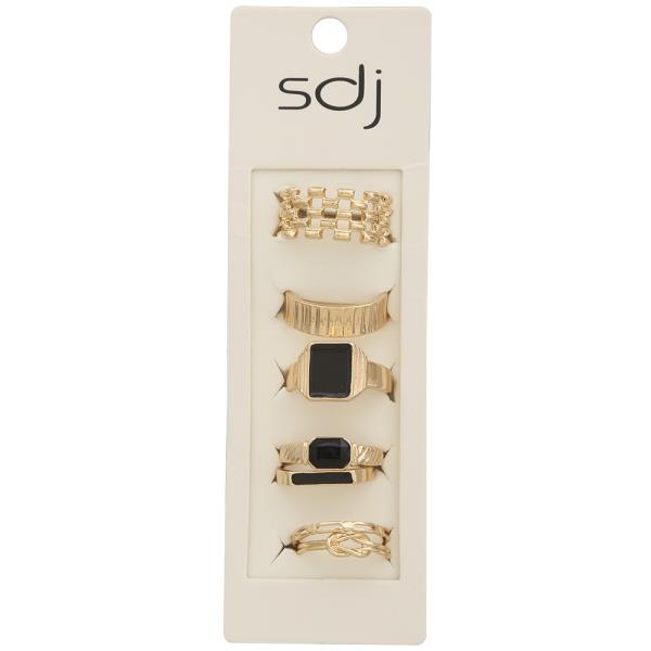SDJ METAL TEXTURED DESIGN GEM MULTI RING SET