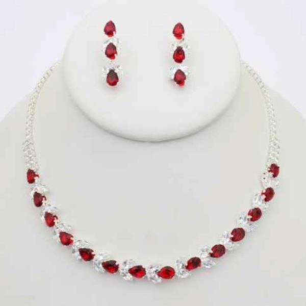 CZ STONE NECKLACE EARRING SET