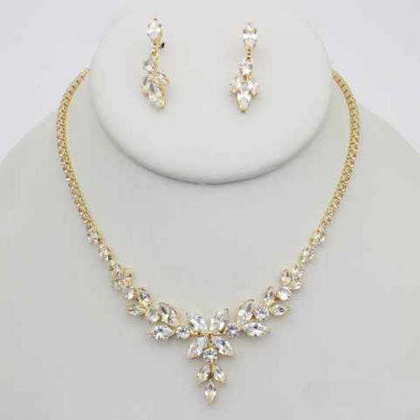 CZ FLORAL NECKLACE EARRING SET