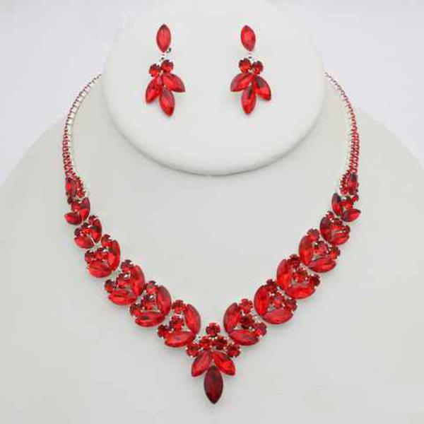CRYSTAL STONE FLORAL NECKLACE EARRING SET