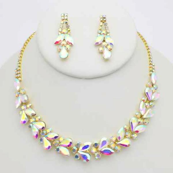 CRYSTAL STONE NECKLACE EARRING SET