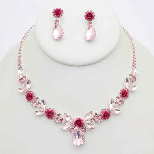 CRYSTAL STONE TEARDROP NECKLACE EARRING SET