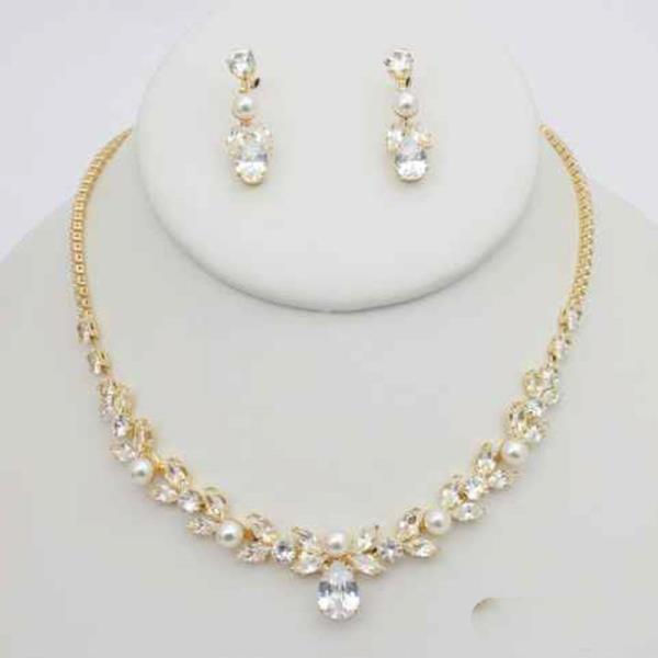 CZ PEARL NECKLACE EARRING SET