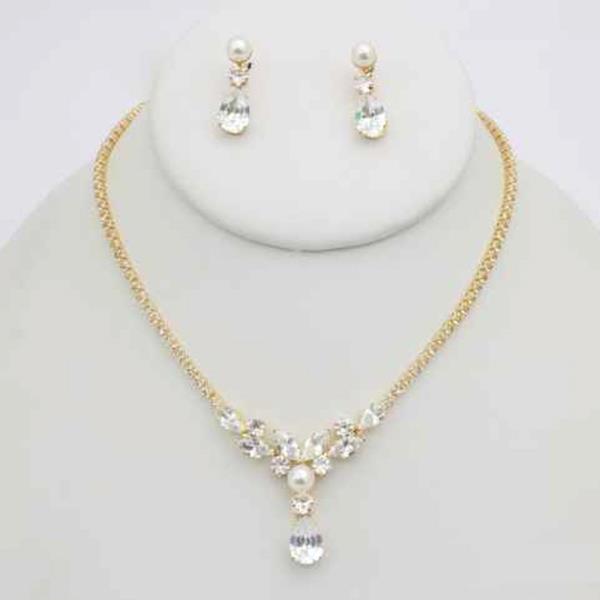 CZ DROP NECKLACE EARRING SET