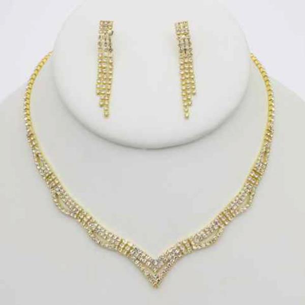 RHINESTONE V WAVE SHAPE NECKLACE EARRING SET