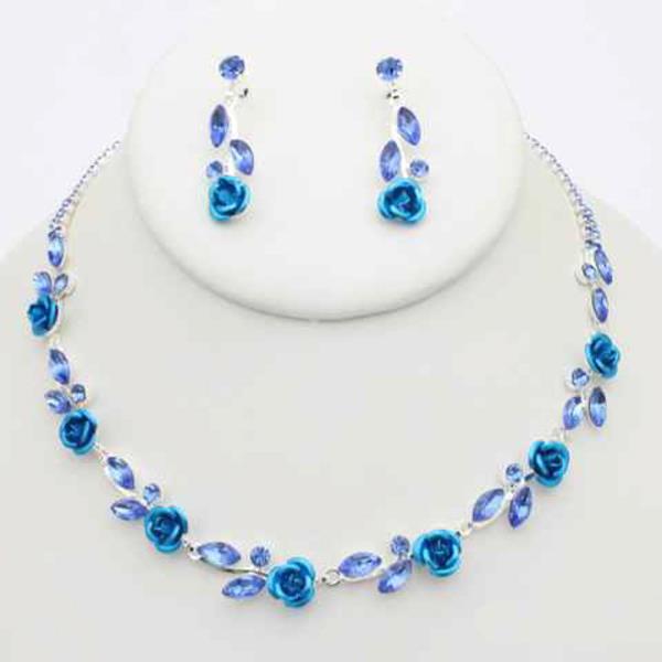 ROSE CRYSTAL STONE NECKLACE EARRING SET