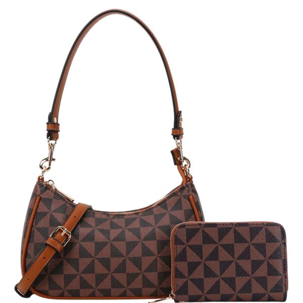 2IN1 GEOMETRIC PRINT POUCH SHOULDER BAG SET