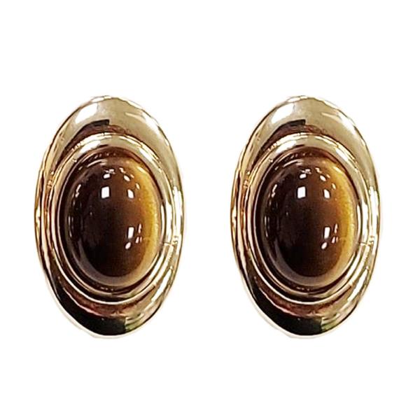 OVAL STONE POST EARRING