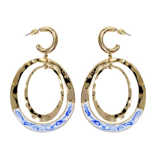 BLUE MARBLE OVAL EARRING