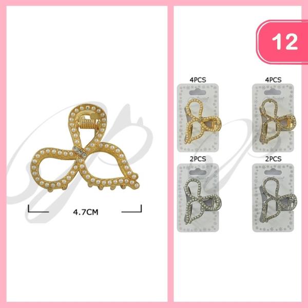 METAL PEARL BOW HAIR CLAW CLIP (12 UNITS)