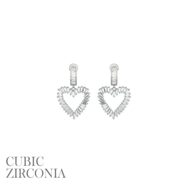 RHINESTONE CZ HEART OUTLINE EARRING Q