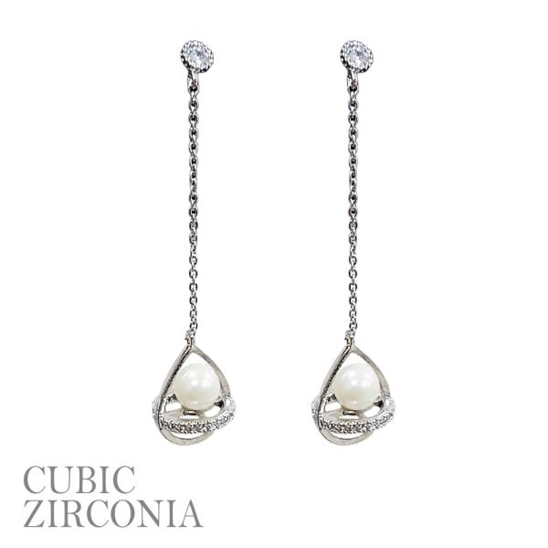 CZ CAGED PEARL DANGLE EARRING