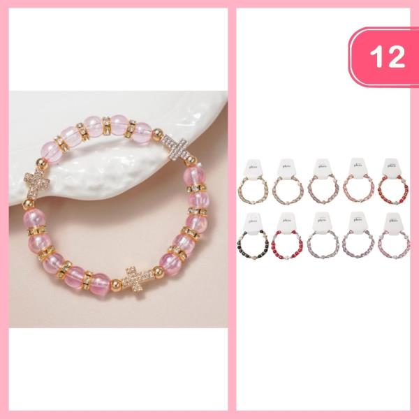 RHINESTONE CROSS BEADED BRACELET (12 UNITS)