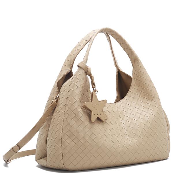 MODERN WOVEN TEXTURED DESIGN STAR SHOULDER HOBO BAG