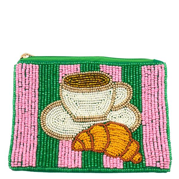 SEED BEAD ESPRESSO CROISSANT COIN BAG