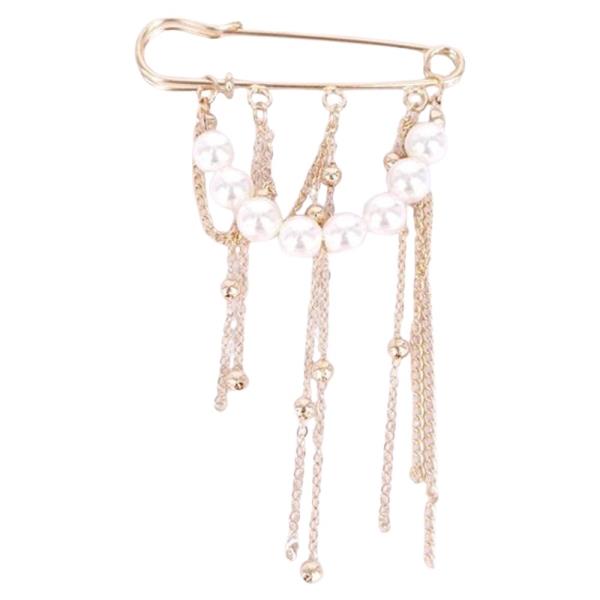 METAL PEARL CHAIN BROOCH
