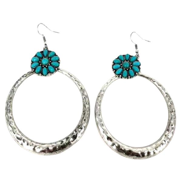 WESTERN TURQUOISE ROUND DANGLE EARRING