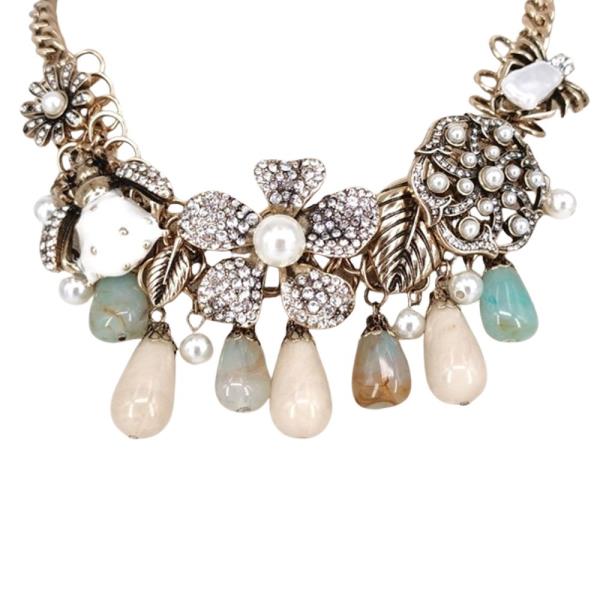 FLOWER PEARL MULTI CHARM STATEMENT NECKLACE