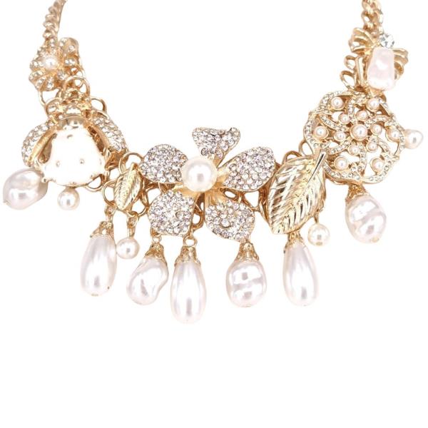 FLOWER PEARL MULTI CHARM STATEMENT NECKLACE